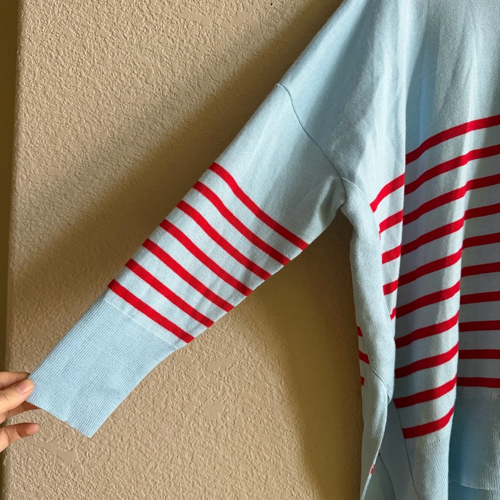 Mersea Light Blue and Red Striped Crewneck Sweater. In excellent condition. - Picture 6 of 12